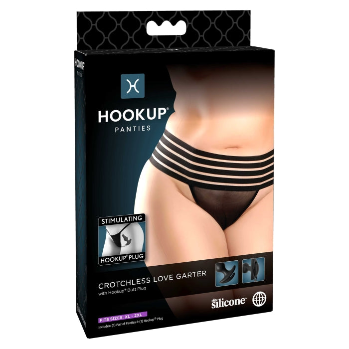* 5% OFF! * HOOKUP PANTIES CROTCHLESS LOVE GARTER - FITS XL-XXL