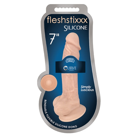 FLESHSTIXXX 7" SILEXPAN SILICONE DONG WITH BALLS - VANILLA