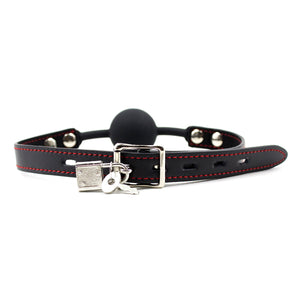 BALL GAG W/LOCK & RED STITCH - BLACK
