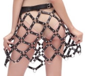 CHAIN SKIRT LEATHER/METAL LARGE - BLK/SILVER
