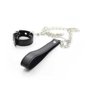 COLLAR & CHAIN METAL/LEATHER - SILVER/BLACK