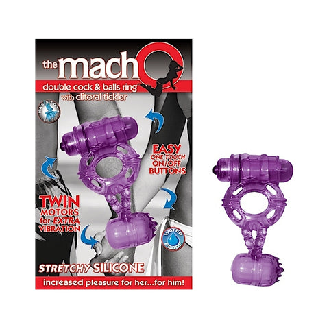 THE MACHO DOUBLE COCK/BALLS RING W/CLITORAL TICKLER PU