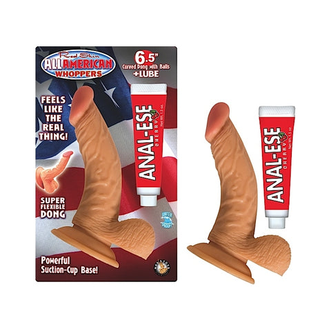 ALL AMERICAN WHOPPERS 6 1/2IN CURVED DONG W/BALLS & LUBE