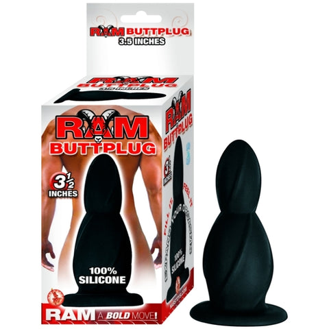RAM SILICONE BUTT PLUG IN 3 1/2 INCH - BLACK