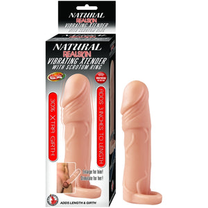 NATURAL REALSKIN VIBRATING XTENDER WITH SCROTUM RING-FLESH