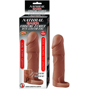 NATURAL REALSKIN VIBRATING XTENDER WITH SCROTUM RING-BROWN