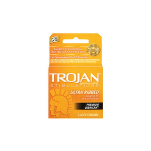 TROJAN 3'S RIBBED LUB (GOLD)