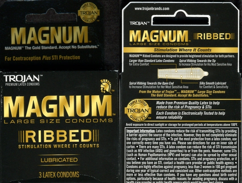 TROJAN 3'S MAGNUM RIBBED LARGE
