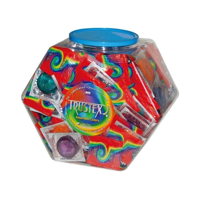 TRUSTEX ASSORTED COLORS LUBRICATED LATEX CONDOM 288PC/ BOWL